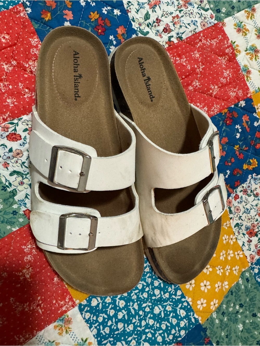 Aloha Island Women’s White Double-Buckle Slide Sandals